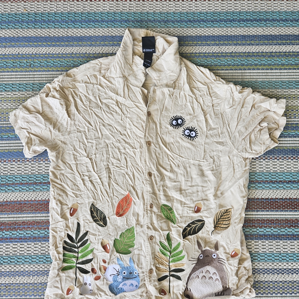 Studio Ghibli My Neighbor Totoro Tan Button Up Shirt Size L